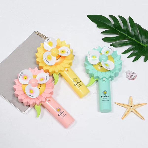 Wholesale Sunflower spray hand pressure fan, Mini student spray soft wind leaf handheld small manual fan, summer gifts, free shipping