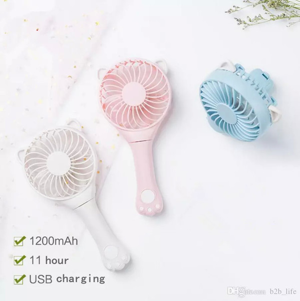 Mini Folding Portable Cartoon Fan USB cute cat Rechargeable Handheld Summer Air Cooler Cooling Fan Kids Gifts Toys 3colors FFA175 50PCS