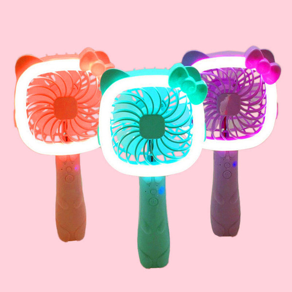 Lovely Cartoon Ears Handheld Small Electric Fans Two In One LED Night Light Fan Portable USB Mini Fanner 18 8qxa X