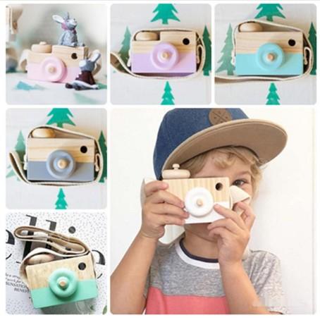 Cute Wooden Toy Camera Baby Kids Creative Neck Hanging Camera Photography Prop Decoration Children Playing House Decor Toy Gift