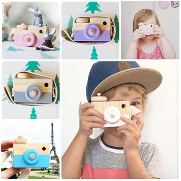 Cute Mini Wooden Camera Toy Cartoon Baby Toy Kids Creative Neck Camera Photography Prop Decoration Children Playing House Tool