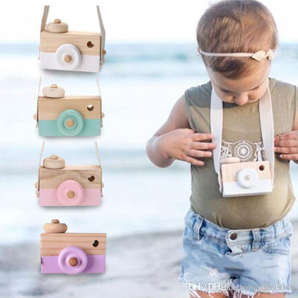 Wholesale- Wooden Camera Cam Cameras Toy Children's Travel Home Decor Gifts For Kids White Green Pink Purple