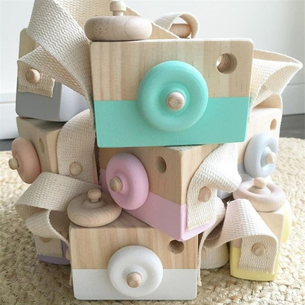 Lovely Cute Wooden Cameras Toys For Baby 8 colors Kids Room Decor Furnishing Articles Child Birthday Gifts Nordic European Style LA607