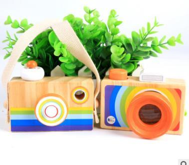 Hot Sale - Rainbow Children's Wooden Simulator Camera Kaleidoscope Christmas Children's Travel Toys Baby Wood Camera Birthday Gifts