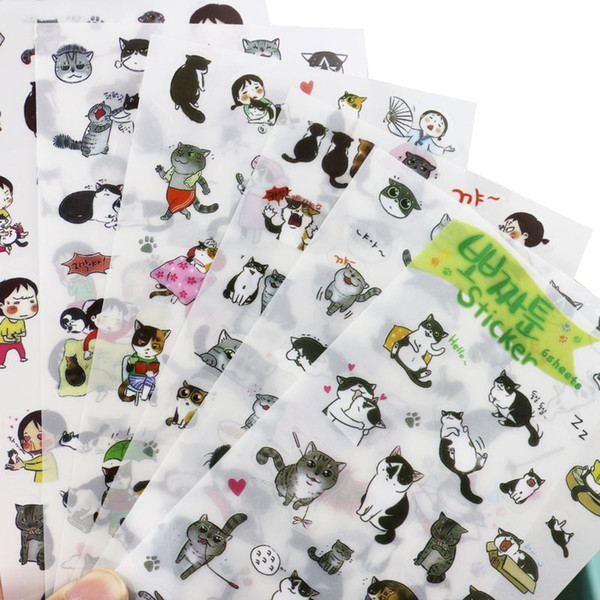 Creative transparent PVC stickers cute black and white cat photo album decorative stickers child DIY toy 6sheets/set