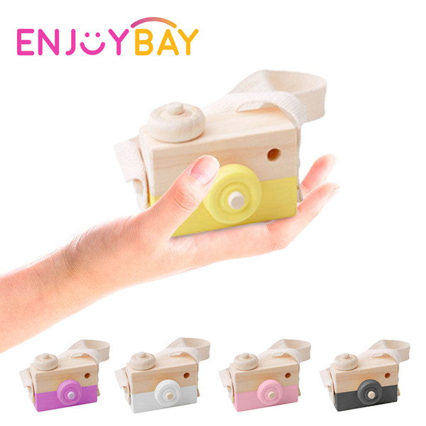 Enjoybay Kids Wood Camera Toys Cute Clothing Accessory with Strap Safe Natural Wood Toy Educational Birthday Gifts for Children