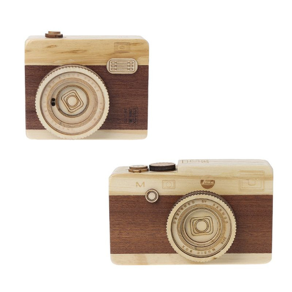 Wooden Music Box Retro Camera Design Classical Melody Birthday Home Decoration Vocal Toys Christmas Gifts