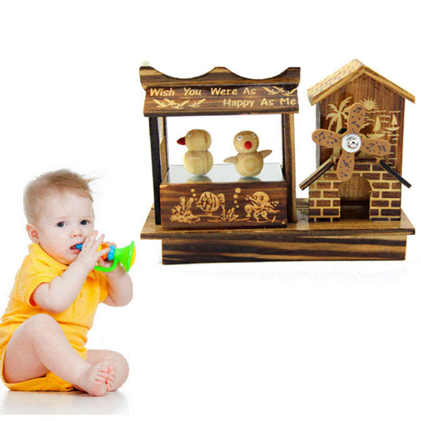 Wooden Dancing Bird Windmill Music Box Amusement Creative Children's Toys Lovers wholesale Toy Phones Cheap Toy Phones