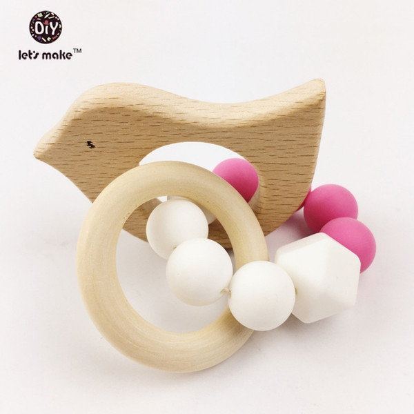 Teethers Wooden Toys Animal Shaped Jewelry Teething For Baby Organic Wood Silicone Beads Baby Rattle Stroller Accessories Toys