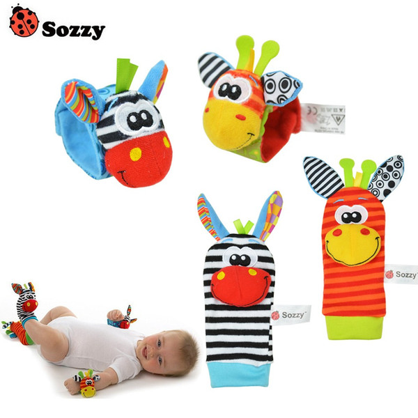 4pcs/lot Hot Sozzy Baby Toys Garden Bug Wrist Rattle and Foot Socks 4 style(2 wrist rattles 2 socks)