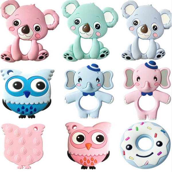 13 Colors Silicone Teethers Animal Koala Owl Elephant Baby Ring Teether Silicone Chew Charms Baby Teething Gift Toddler Toys