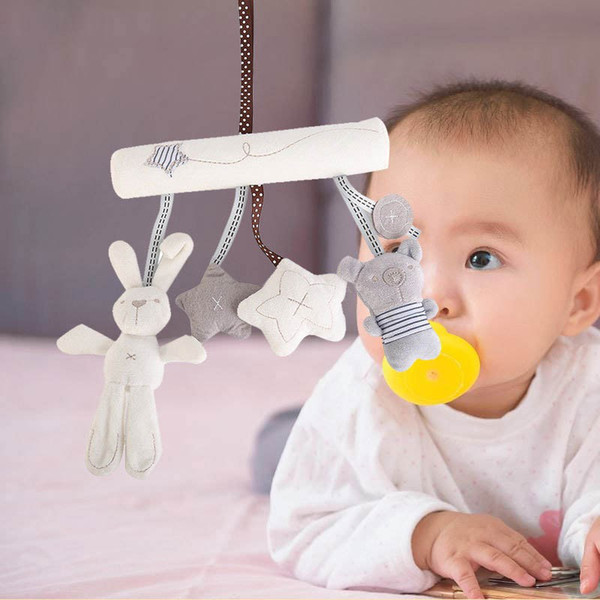 Children's appease Rabbit Newborn Baby Rattles music hanging bed safety seat plush toy Hand Bell Multifunctional Stroller toy