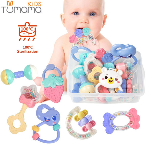 Baby Rattles Toys 8pcs Teether Music Hand Shake Bed Bell Newborns Plastic Animal Rattles Gift Educational Baby Toys 0-12 Months