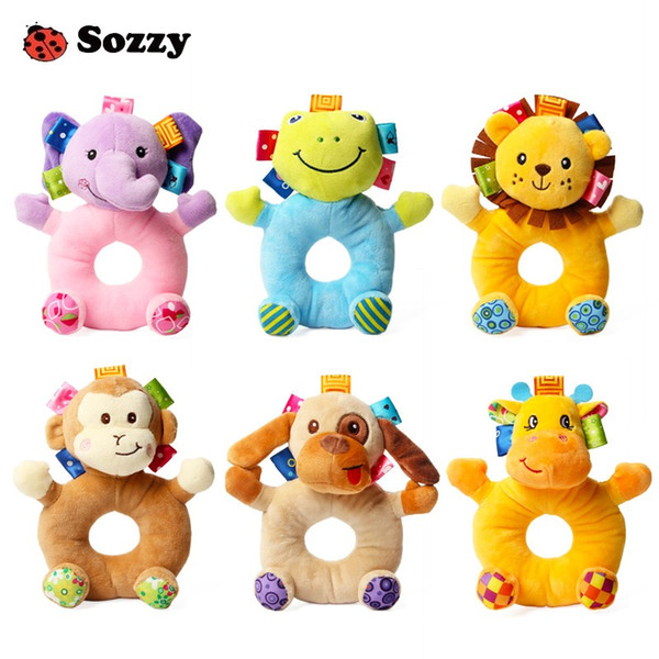 Sozzy Cute Soft Kids Baby Infant Rattles Plush Stuffed Animals Soothing Educational Circle Bell Toys for 3 month Children Gift