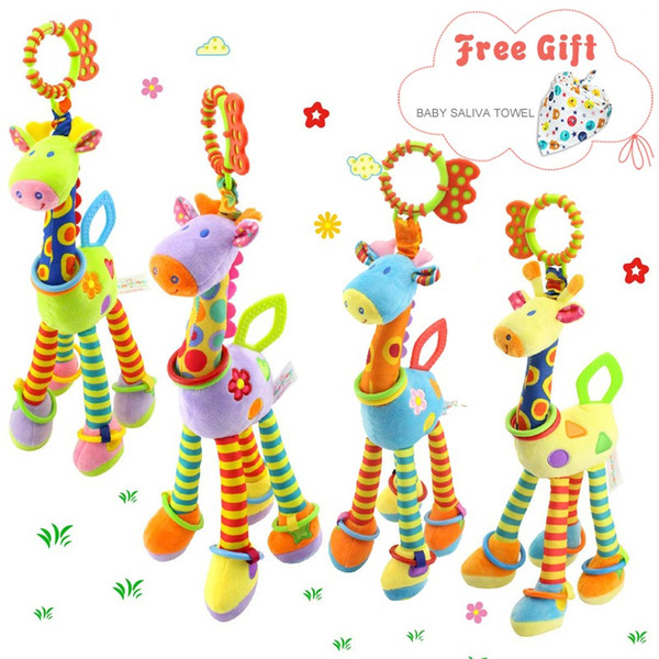 Crib Hanging Toys For Babies Soft Animals Giraffe Rattle Bell Stroller Toys For Kids Teether Early Learning Education Color Toys