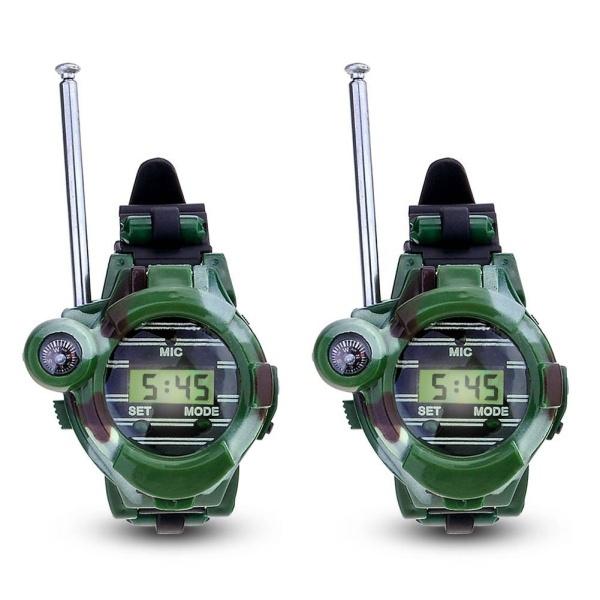 Free Shipping 2pcs LCD Radio 150M Watches Walkie Talkie 7 in 1 Children Watch Radio Outdoor Interphone Toy (Color: Green) V231