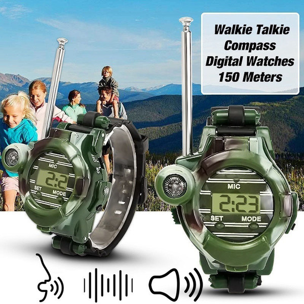 Kids LCD Radio Walkie Talkies Wrist Watches Intercom Set Electric Outdoor Army SPY Lights Mic Game Gadget Toy