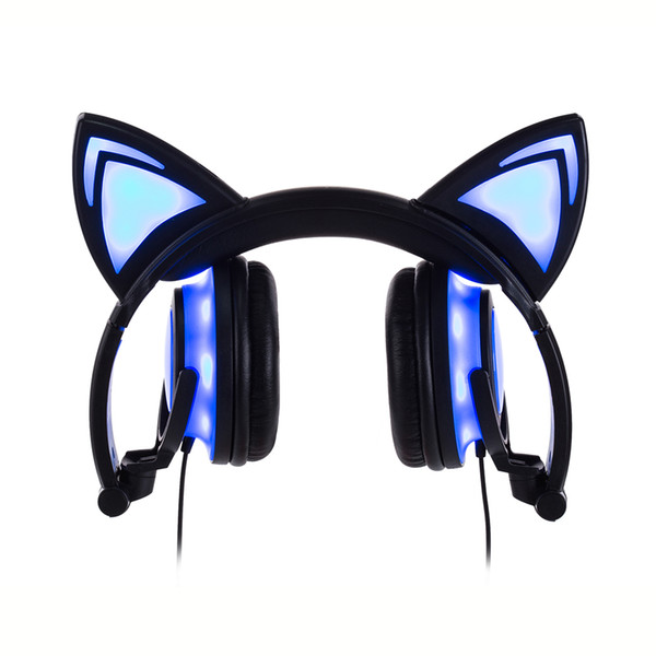 Newest Gaming Headset Earphone with LED light Foldable Flashing Glowing Cute Cat Ear Headphones For PC Laptop Computer Mobile Phone By DHL