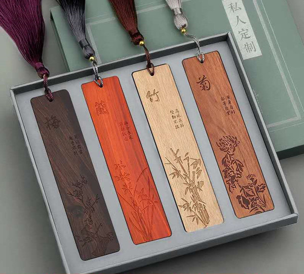 Chinese style souvenir set gift literature and art solid wood bookmark complex classical creative red wood small fresh and delicate tassel g