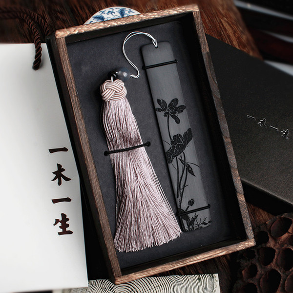 Chinese style ebony bookmark classical tassel bookmark creative gift box wrapped exquisite retro art gift