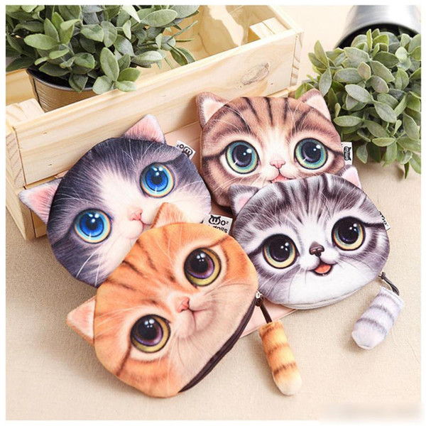 3D Print Cat face Coin Pouch Animal Small Purse Women Hand bag Zipper Earphone Holder Cosmetic Makeup Bag Zero Wallets stuffed animals toys