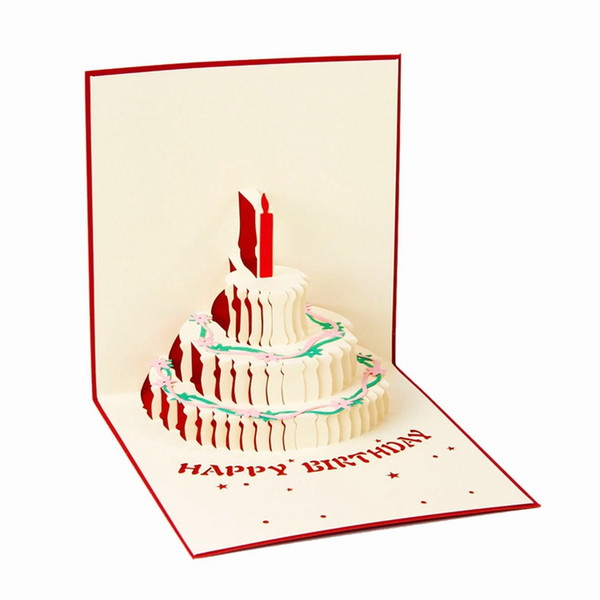 Happy Birthday Postcard Greeting Gift Cards Blank Paper 3D Handmade Pop Up Laser Cut Vintage Invitations Custom with Envelope