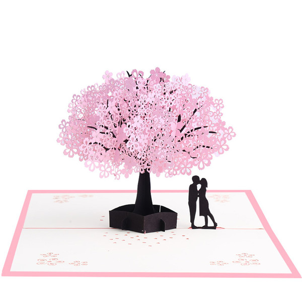 Oriental Cherry 3D Greeting Cards Elegant Romantic Birthday Stereoscopic Festival Anniversary Handmade