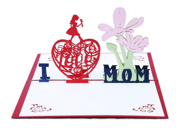 Happy Mother's Day 3D Popup Postcards Creative MOM Greeting Cards with Envelope Festival Flowers Laser Cut Hollow Handmade Cards