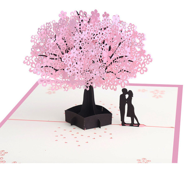 Cherry blossoms 3d greeting card romantic flower pop up greeting cards wedding congratulation cards pop up card for Valentine's Day