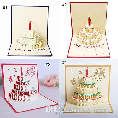 4 Styles 3D card birthday cake 3D Pop UP Gift & Greeting Blessing Cards Handmade paper silhoue & Creative Happy christmas cards