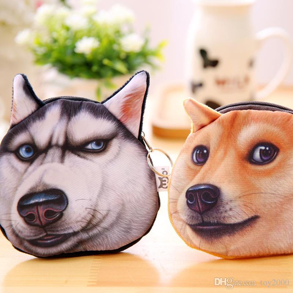 3D Print Cat face Coin Pouch Animal Small Purse Women Hand bag Zipper Earphone Holder Cosmetic Makeup Bag Zero Wallets stuffed animals toys