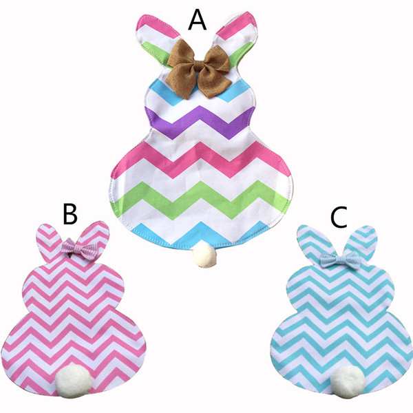 4 styles Diy Chevron Easter Bunny Flags Canvas Rabbit Garden Flag with Jute Bow Tie Easter Home Decoration Cute Bunny Shape Garden Flag