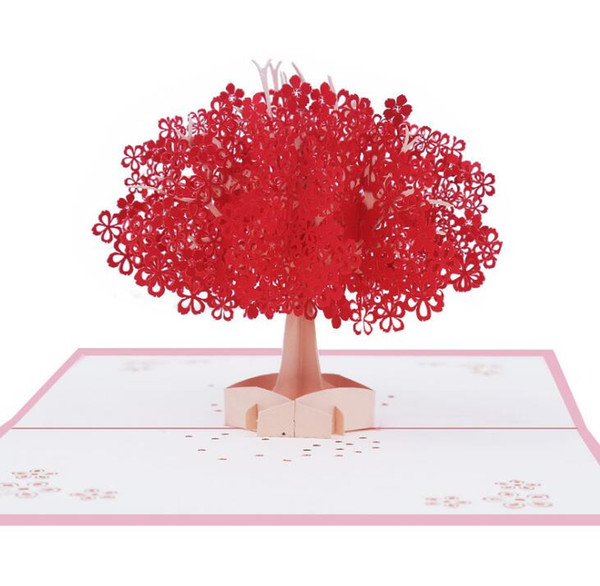 Pink romantic cherry blossom 3D stereo greeting card original cherry tree paper carving handmade card free shipping