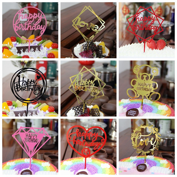 Creative Reflective Cake Insert Card English Letter Baking Plug In Topper For Birthday Party Wedding Decorations Gift Card GGA660 200pcs