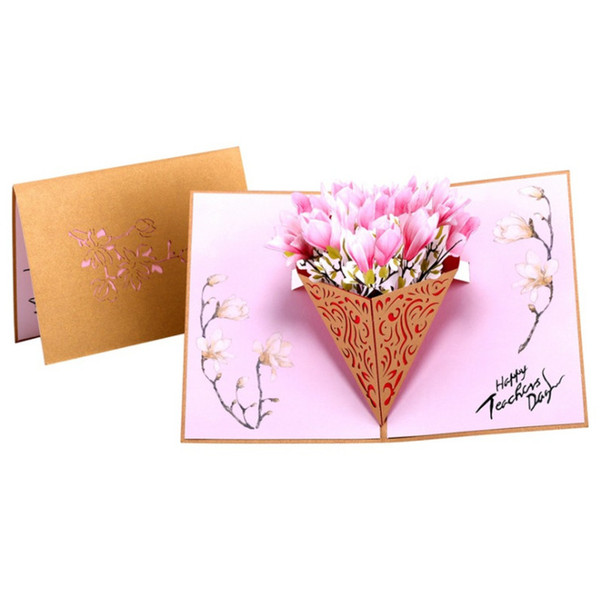 Flower valentine 3D Laser Kraft Paper Pop Up Card With Envelope Invitations Greeting Cards Wedding Invitation