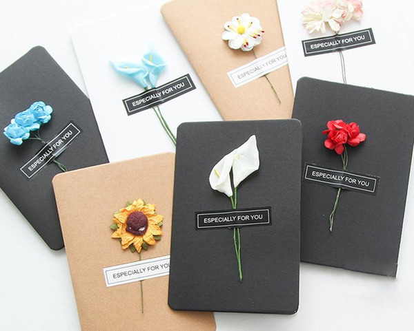 Hand Made Christmas Greeting Cards Dried Flower DIY Vintage Kraft Paper Thank You Cards Anniversary Card Simulation Flower Card