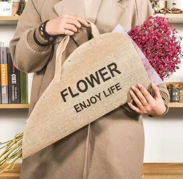 Yellow Linen Flower Wrapping Bag Waterproof Woman Handbag Environmentally Friendly Gift Bag Floral Package