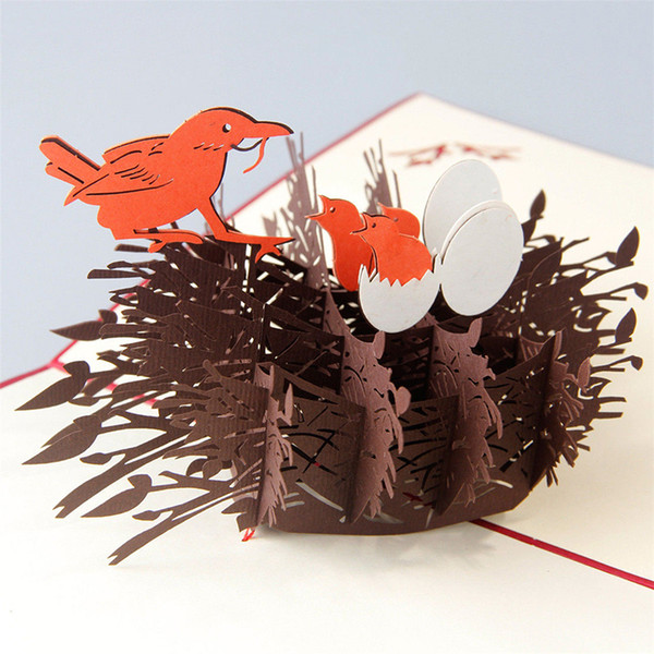 Wholesale-3D Pop Up Greeting Card Bird Nest Father's Mothers Day Easter Birthday Thank You KT0127