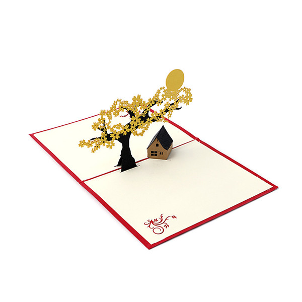 2017 Pop UP Holiday Greeting 3D Cards Cherry Tree House Christmas Thanksgiving Gift cartoon is its style