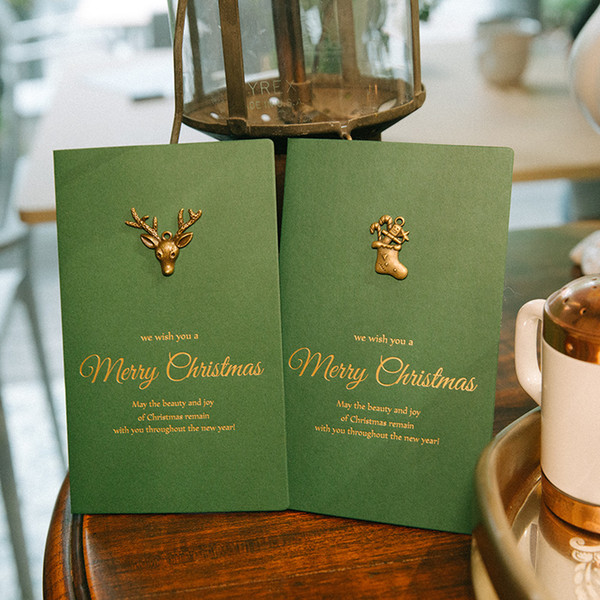 Christmas New Exquisite Vintage Metal Deer Gilt Personalized Greeting CARDS Christmas Gift CARDS Custom Containing Envelopes