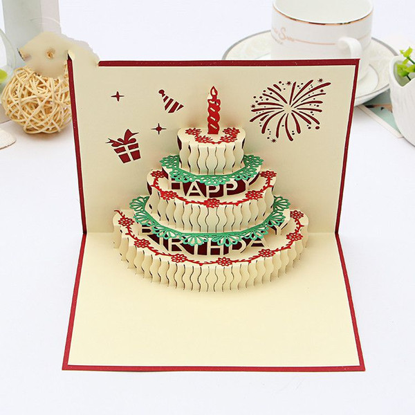 A new stereo card red card color cake birthday handmade cards can be customized to map card