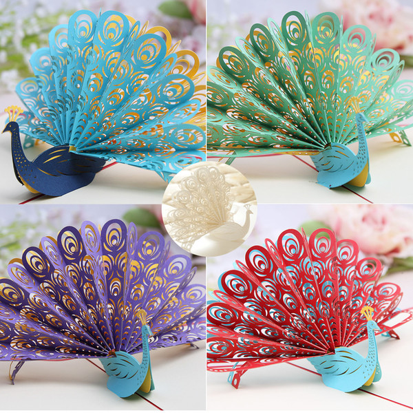 3D Pop Up birthday Wedding party Card Peacock Design Christmas Postcard New Year Greeting Card Handmade