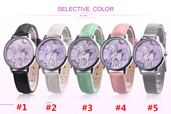 Cartoon Unicorn Kids Watch Wristwatch Student Children Gift Watches Fashion Girl Leather Dress Quartz Wrist Watches