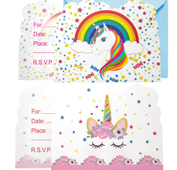 unicorn Girls Happy Birthday Greeting Card birthday wedding Party unicorn Paper Cartoon Pattern invitation card kids toy gift FFA777