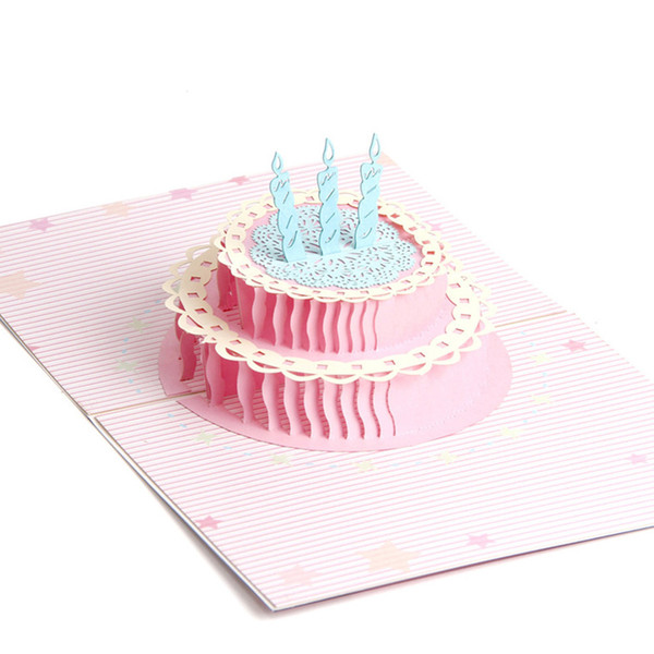 3D Laser Cut Pop Up Paper Birthday Cake Handmade Vintage Post Cards Custom Greeting Cards 3D Birthday Gifts