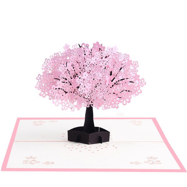 Oriental Cherry Handmade 3D Festival Birthday Elegant Stereoscopic Greeting Cards Romantic Anniversary