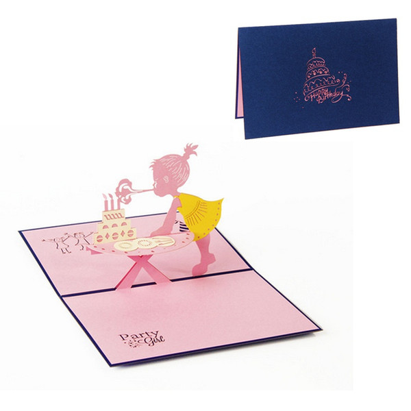 3D Pop Up Girl's Birthday Greeting Card Christmas Valentine Invitation Cards MON