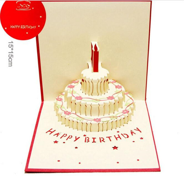 birthday cake 3D Pop UP Gift & Greeting 3D Blessing Cards Handmade paper silhoue & Creative Happy christmas cards Y133