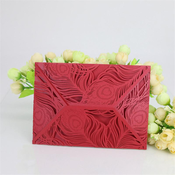 10PCS New Style Invitation Cards Peacock Feather Hollow Out Greeting Cards for Wedding Bridal Shower Birthday Decoration