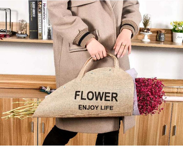 Wholesale Yellow Linen Flower Wrapping Bag Waterproof Woman Handbag Environmentally Friendly Gift Bag Floral Package Free Shippping